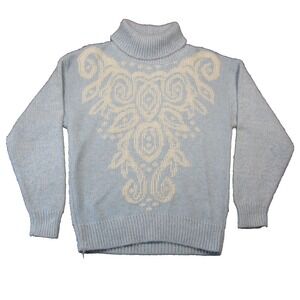 Vtg Mademoiselle Turtleneck Sweater Womens M Pastel Blue USA 80s Winter Ski Snow